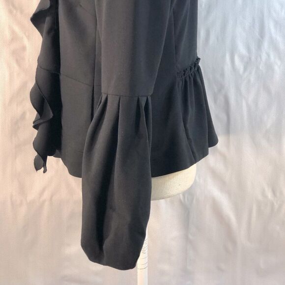 Magaschoni Collection Black  Wool Blend Ruffle Blouson Sleeves Jacket 8 - Picture 5 of 12